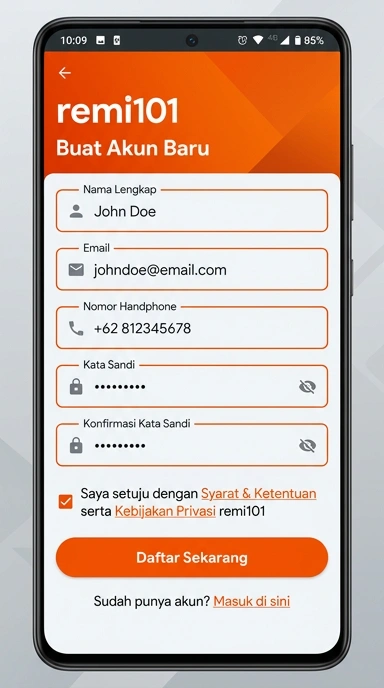 Registrasi Mudah untuk Akun remi101 di Android